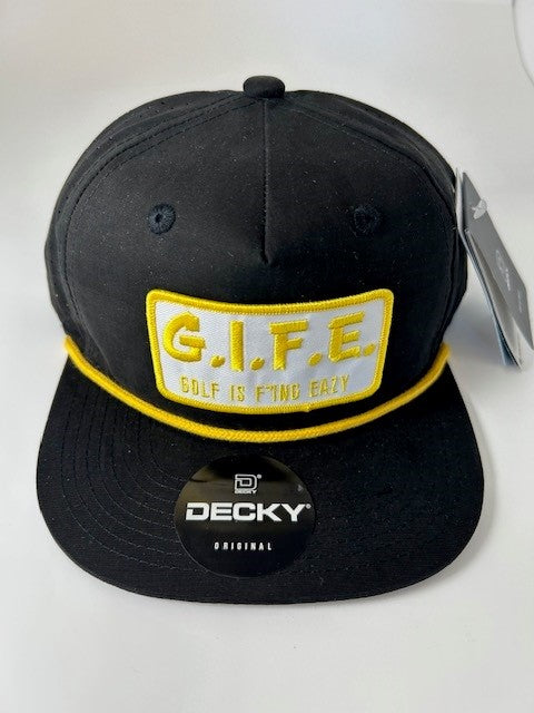 GIFE - Decky 5 Panel Perforated Performance Rope Hat - Black/Gold  "Champion"