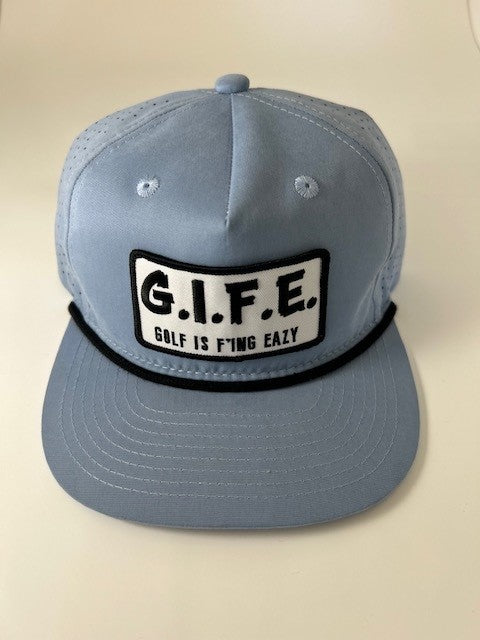 GIFE - Decky 5 Panel Perforated Performance Rope Hat - Sky Blue/Black "Gimme"