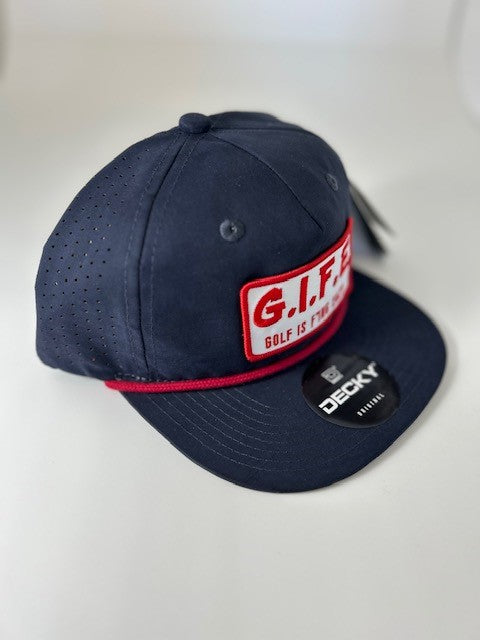 GIFE - Decky 5 Panel Perforated Performance Rope Hat - Navy/Red "Ready Golf"