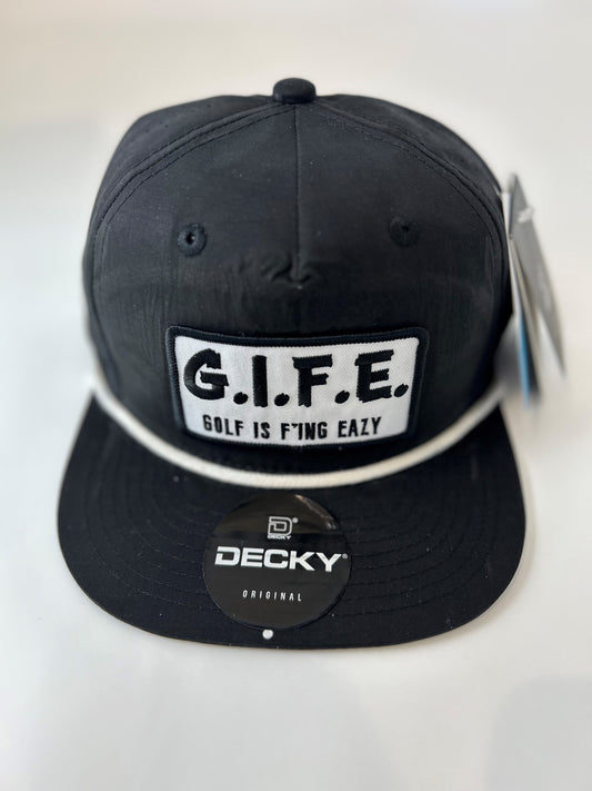 GIFE - Decky 5 Panel Perforated Performance Rope Hat - Black/White "Eagle"