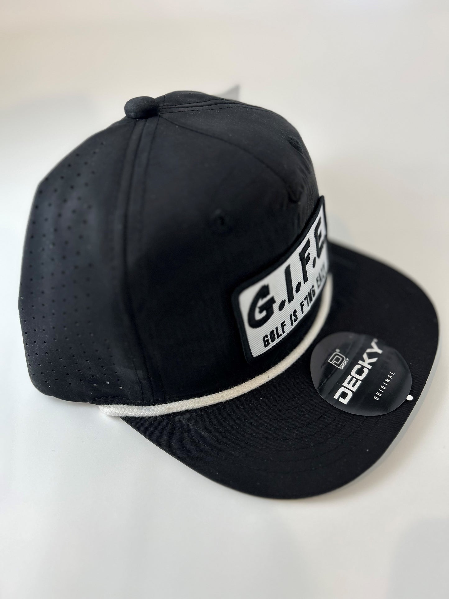 GIFE - Decky 5 Panel Perforated Performance Rope Hat - Black/White "Eagle"