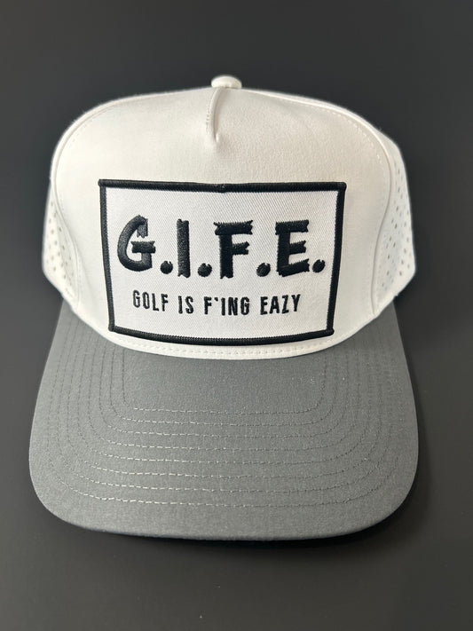 G.I.F.E. 5 Panel Performance SnapBack Golf Hat - White/Grey "Fringe"