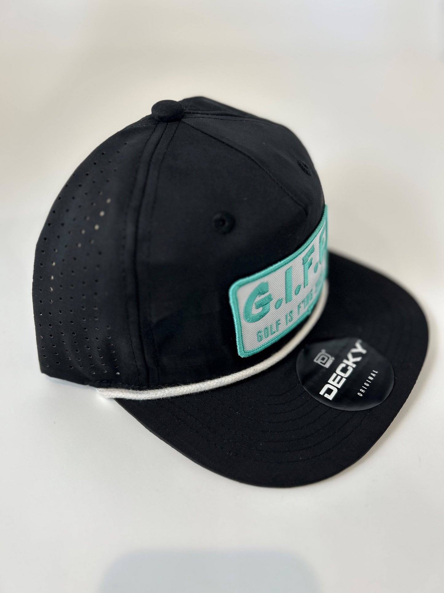 GIFE - Decky 5 Panel Perforated Performance Rope Hat - Black/Turquoise  "Albatross"