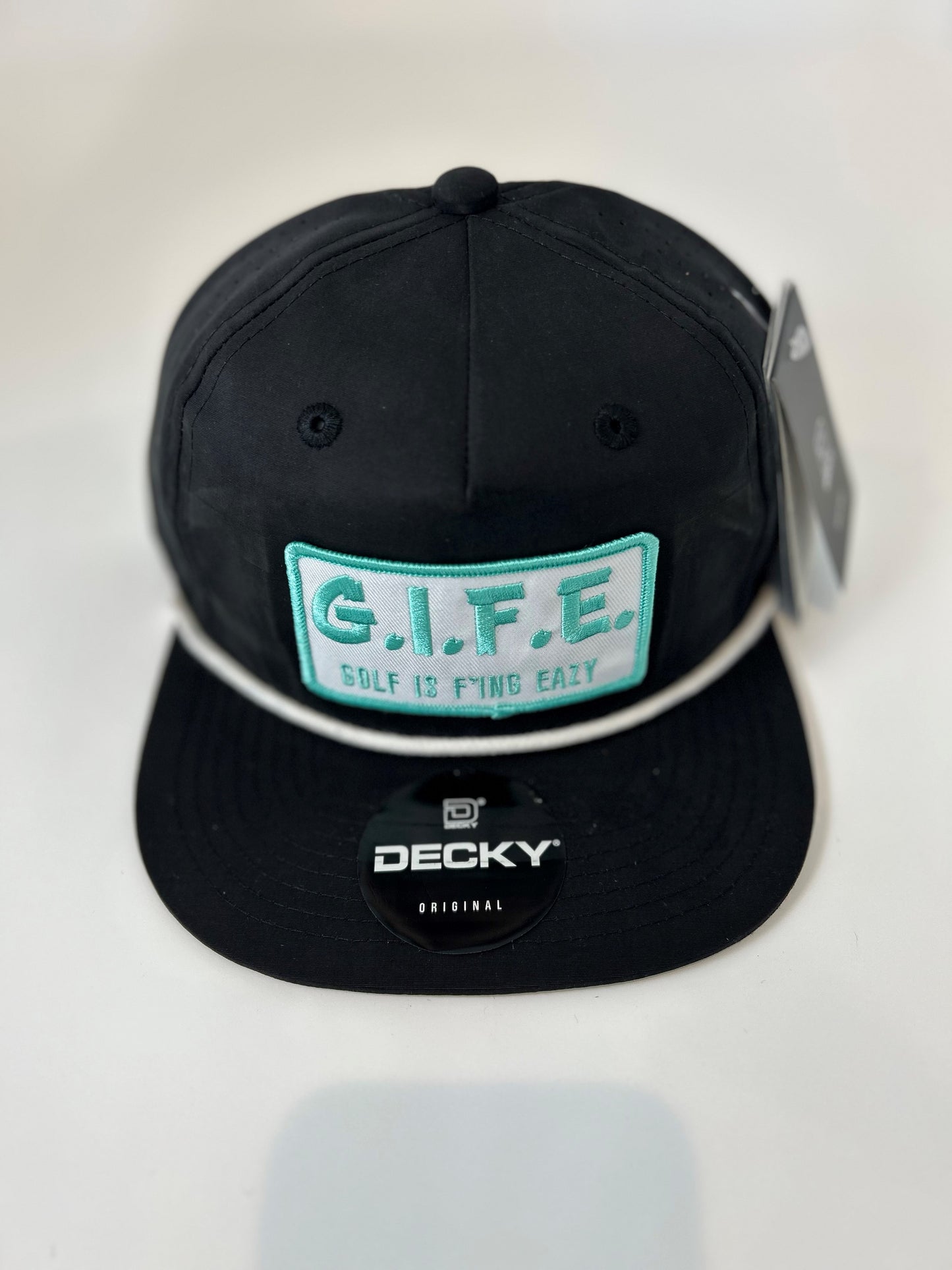 GIFE - Decky 5 Panel Perforated Performance Rope Hat - Black/Turquoise  "Albatross"